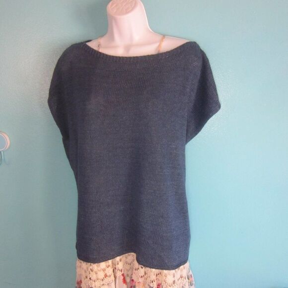 Maevy Womens OS Blue Linen Loose Sweater Pullover One Size